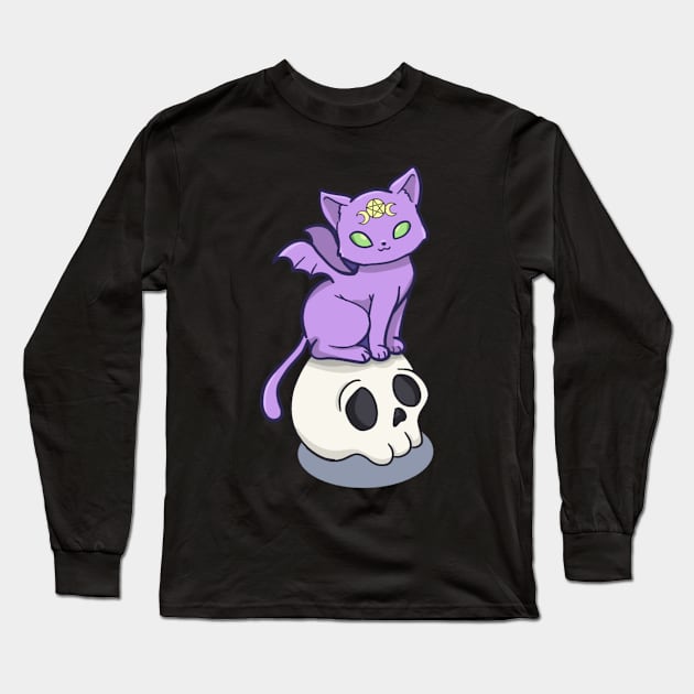 Spooky Kitty Halloween Long Sleeve T-Shirt by Jade Wolf Art